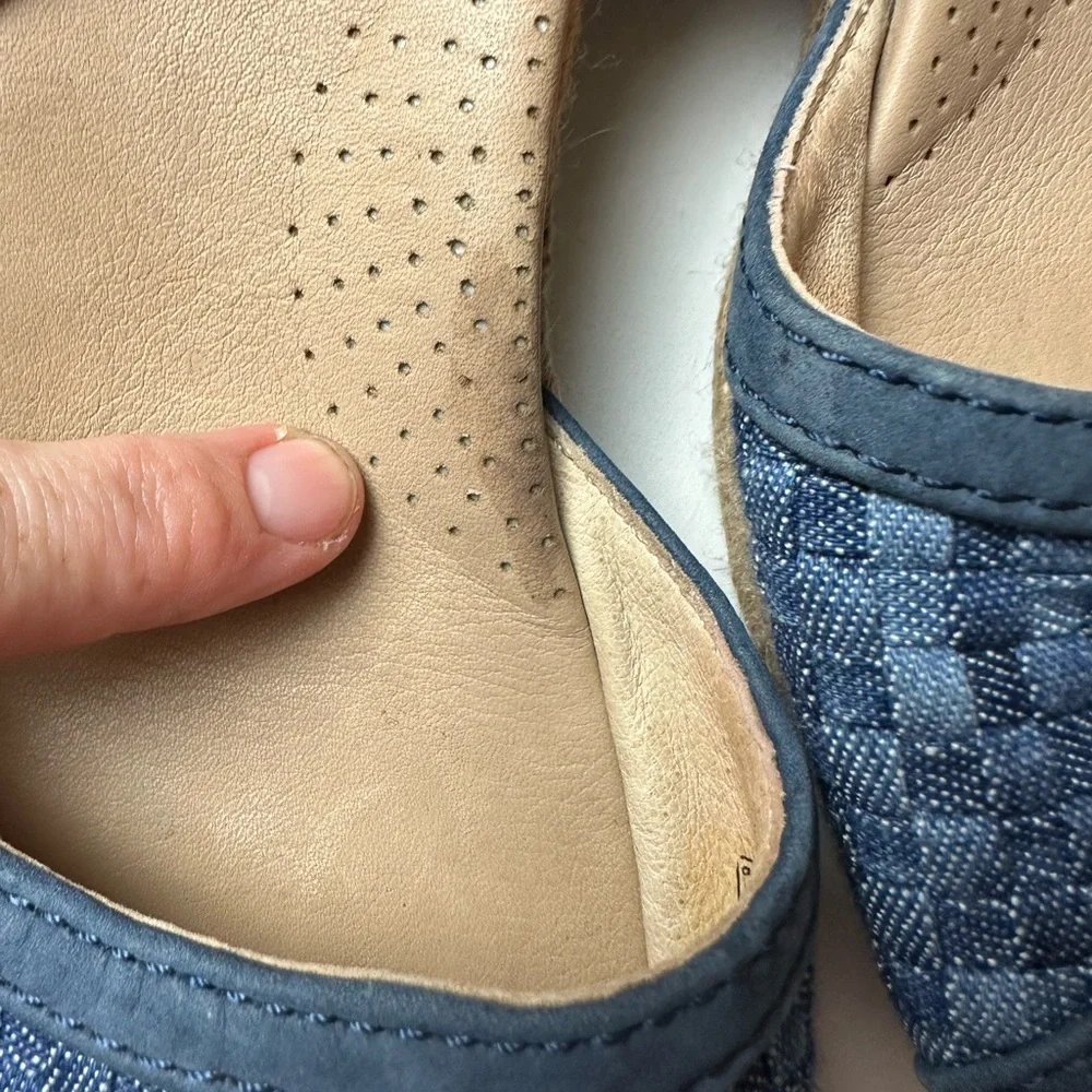 UGG Delmar Woven Patchwork Denim Leather Wedge Ankle Tie Sandals NWOT 8.5*Spots*